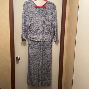 Navy and white midi length dress